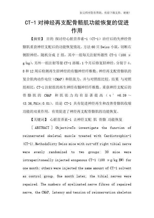 CT1对神经再支配骨骼肌功能恢复的促进作用