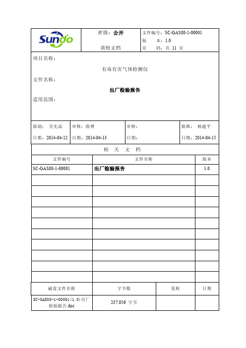 气体检测仪出厂检验报告山盾科技