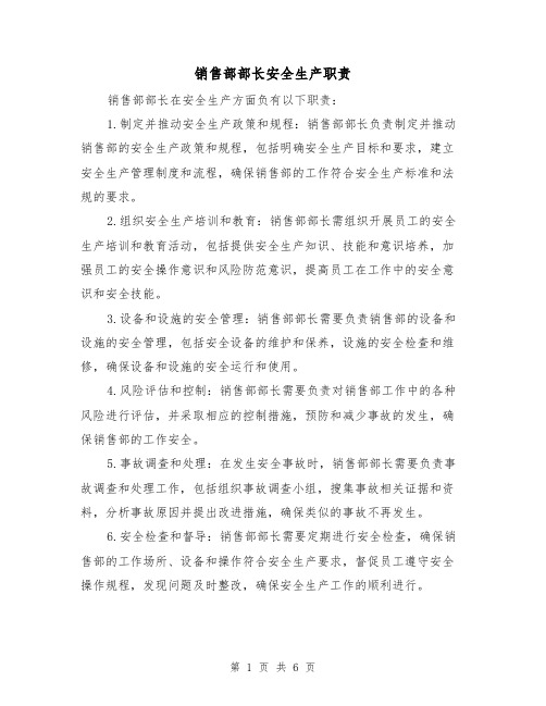 销售部部长安全生产职责（4篇）