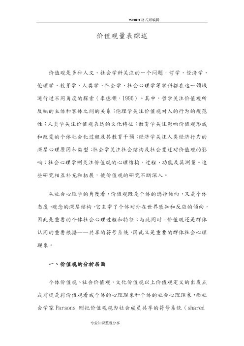价值观量表综述
