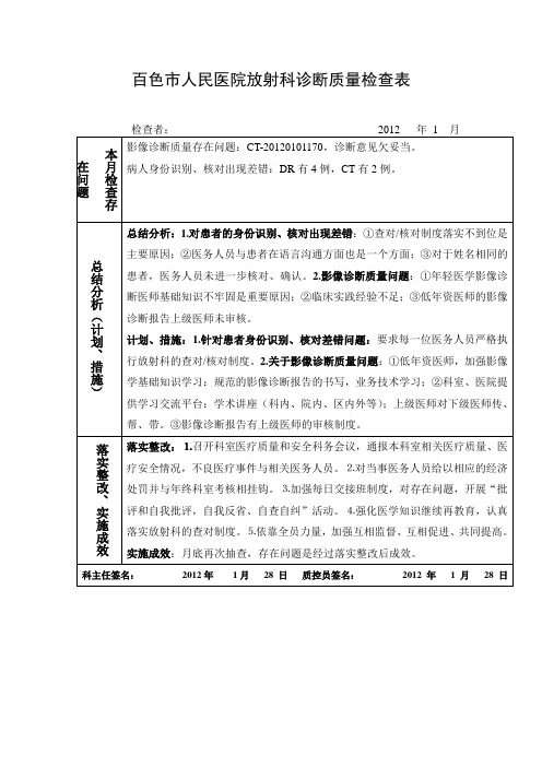 百色市人民医院放射科诊断质量检查表(模版)