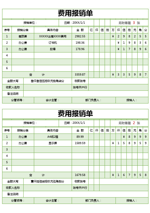 费用报销单明细表