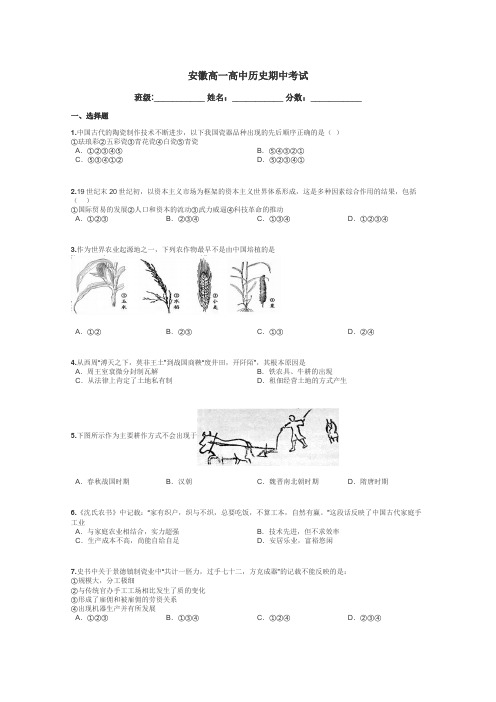 安徽高一高中历史期中考试带答案解析
