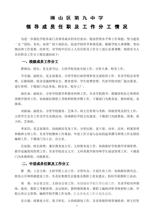 领导成员任职及工作分工(09.8)