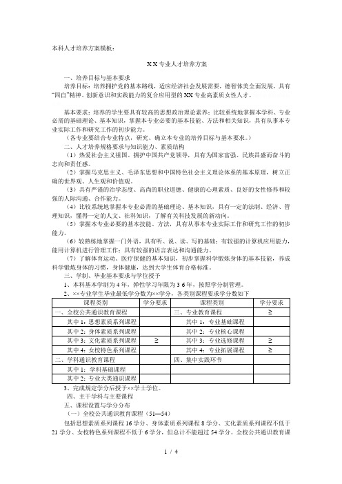 本科人才培养方案模板