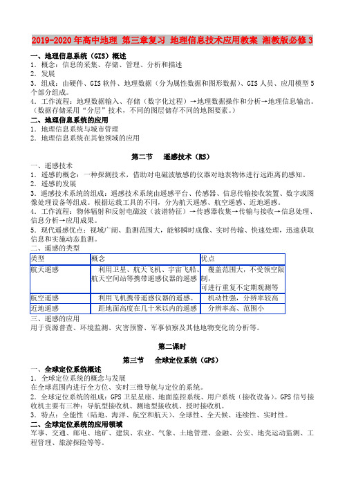 2019-2020年高中地理 第三章复习 地理信息技术应用教案 湘教版必修3