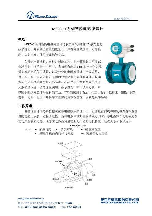 MFE600系列智能电磁流量计选型手册说明书