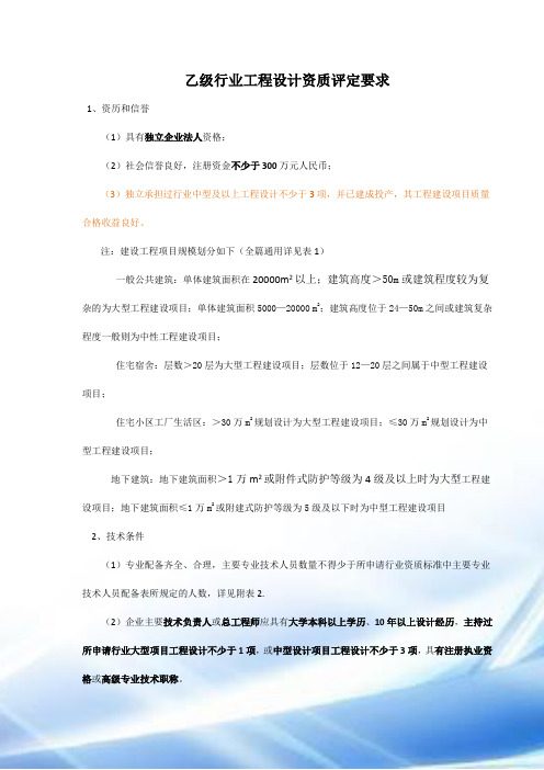 评选乙级建筑设计院相关资质要求