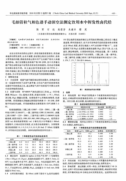 毛细管柱气相色谱手动顶空法测定饮用水中挥发性卤代烃