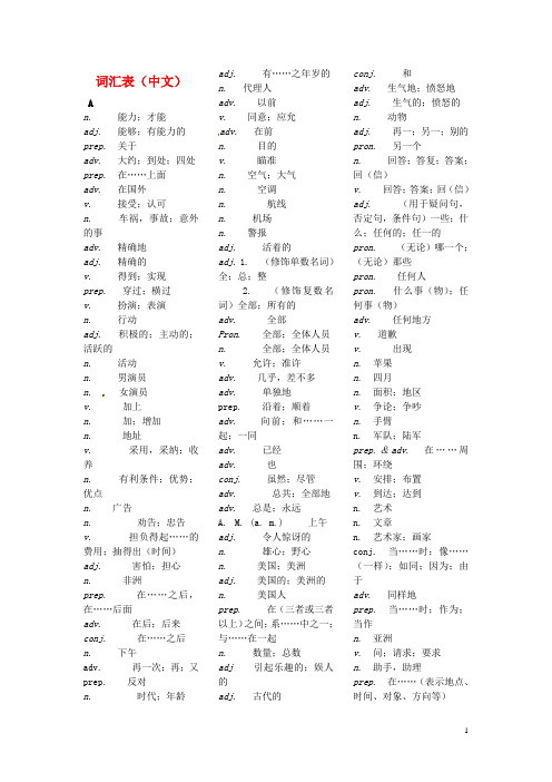 湖北省武汉为明实验学校中考英语 词汇表(中文) 人教新目标版