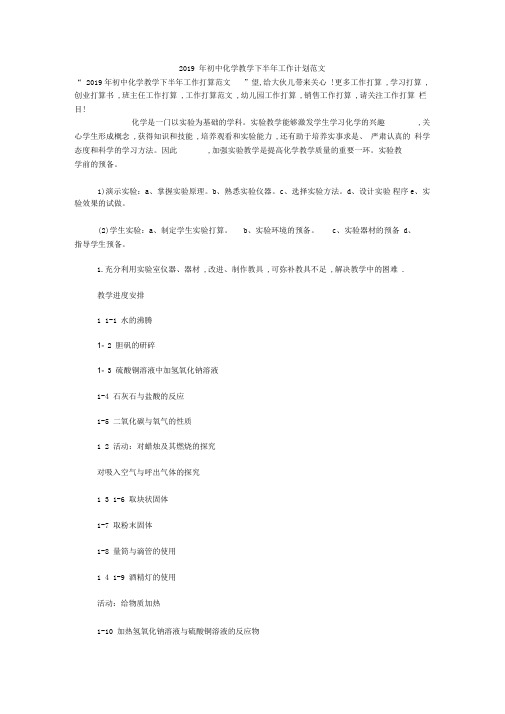 2019年初中化学教学下半年工作计划范文