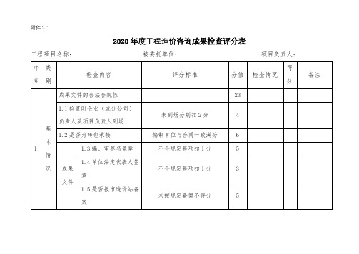 2020年度工程造价咨询成果检查评分表【模板】