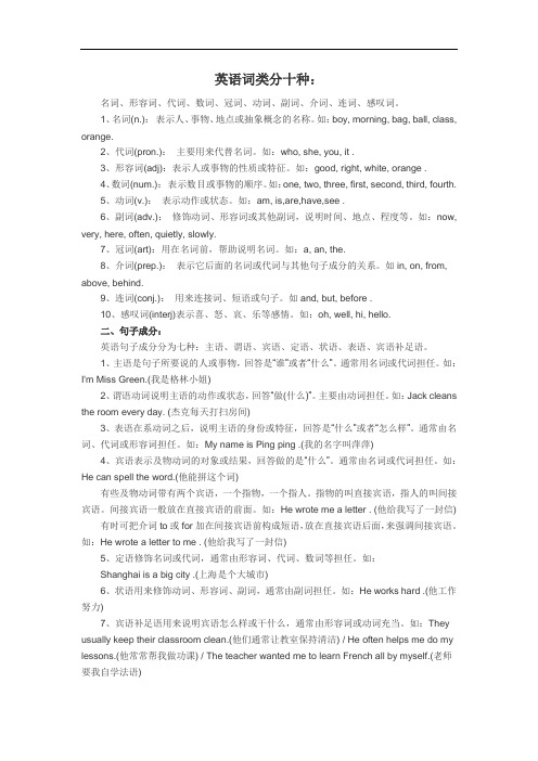 英语十种词类