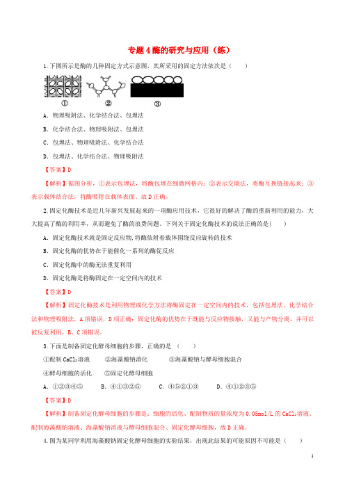 高中生物专题4酶的研究与应用(练)(含解析)新人教版选修1
