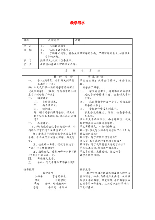 内蒙古自治区锡林郭勒盟一小一年级语文下册我学写字教案2语文A版