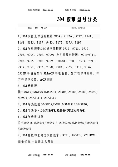 3M胶带型号分类之欧阳术创编
