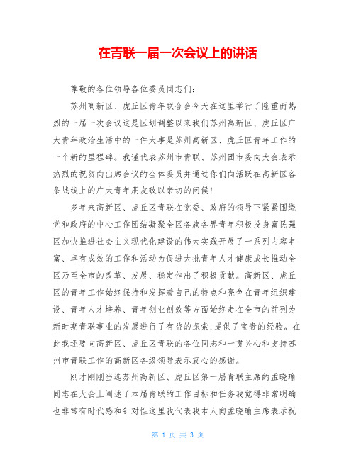 在青联一届一次会议上的讲话