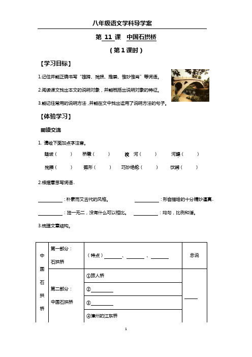 初二语文导学案-11中国石拱桥导学案及答案