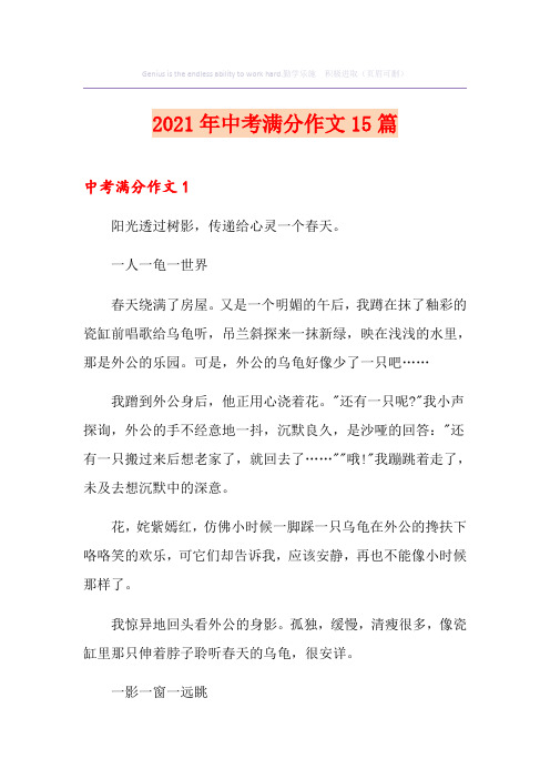 2021年中考满分作文15篇
