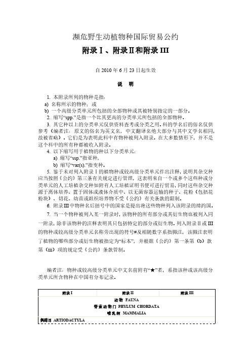 华盛顿公约附录  1,2,3