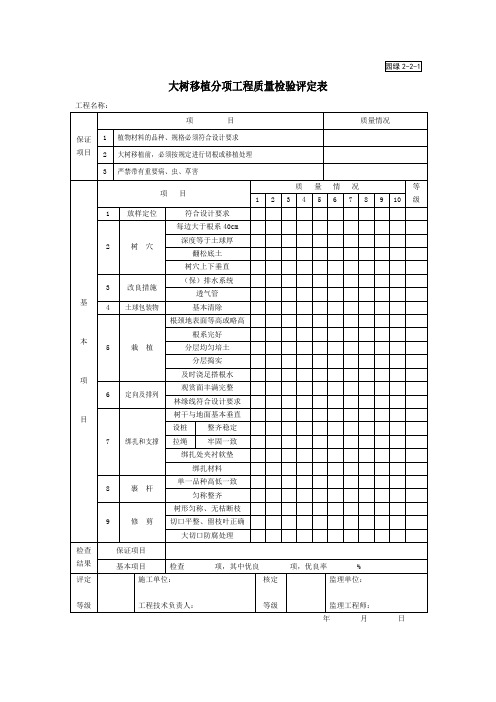 大树移植分项工程质量检验评定表