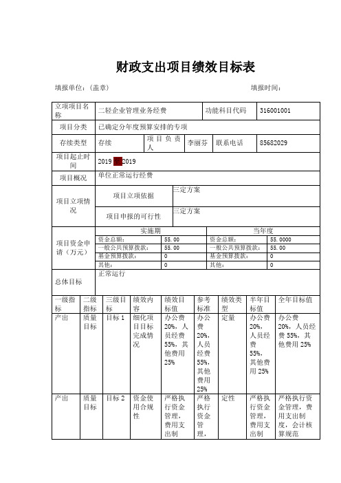 财政支出项目绩效目标表