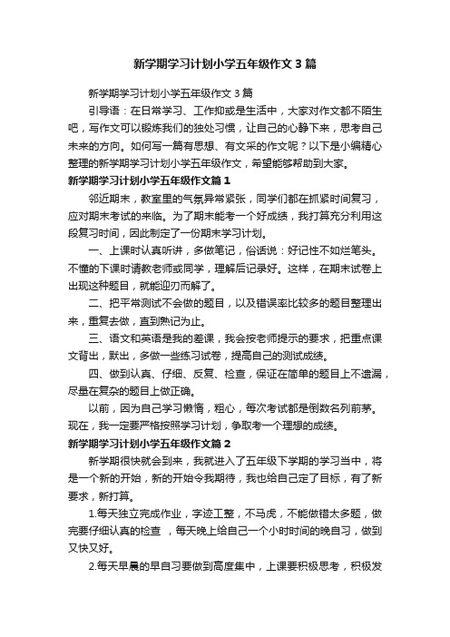 新学期学习计划小学五年级作文3篇