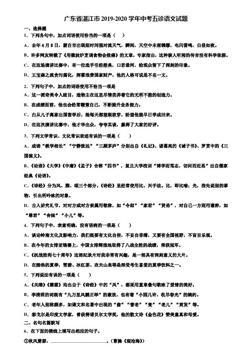 广东省湛江市2019-2020学年中考五诊语文试题含解析