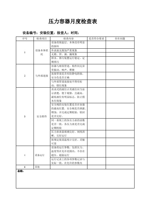 压力容器月度检查表