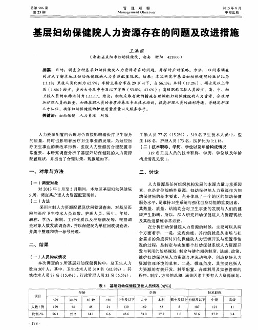 基层妇幼保健院人力资源存在的问题及改进措施
