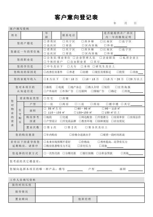 房地产销售管理-意向客户登记表