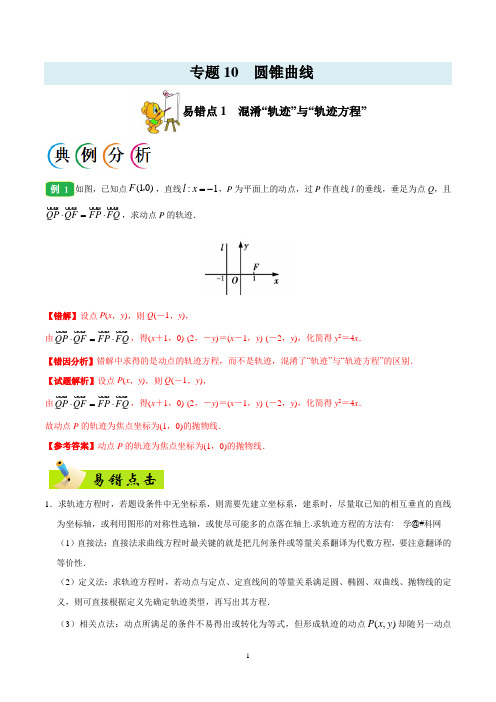 2020年 (文科)数学高考高效提分 纠错本之 专题10 圆锥曲线