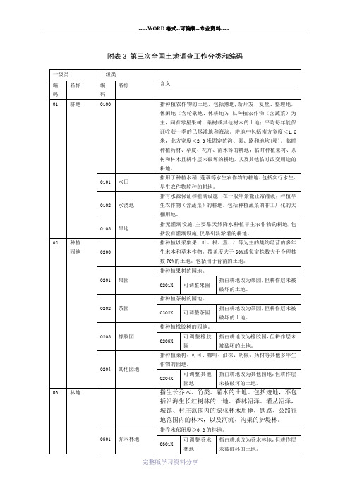 第三次全国土地调查工作分类和编码