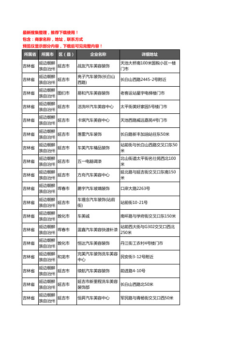 新版吉林省延边朝鲜族自治州汽车美容企业公司商家户名录单联系方式地址大全266家