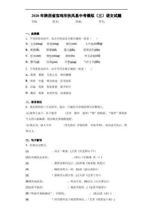 2020年陕西省宝鸡市扶风县中考模拟(三)语文试题