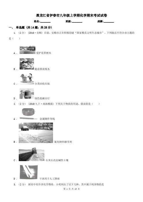 黑龙江省伊春市九年级上学期化学期末考试试卷