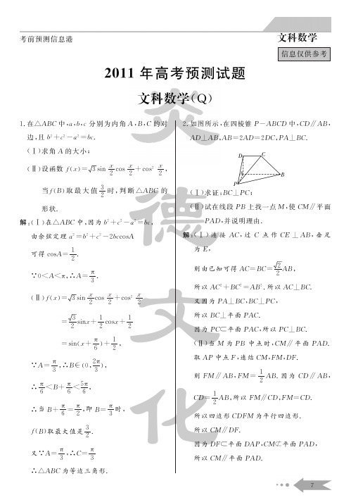 2011年高考预测试题——文科数学