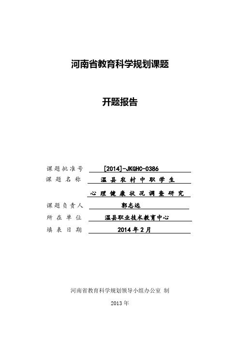 河南省优秀课题开题报告(一等奖)