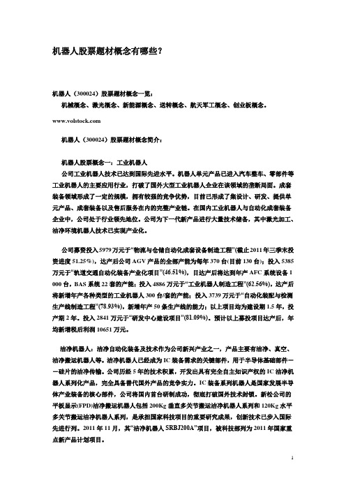 机器人股票题材概念有哪些