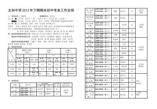 初中年级期末考试考务要排表