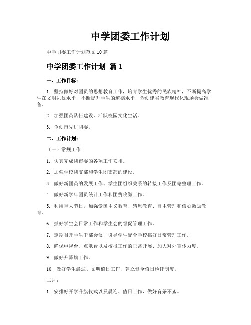 中学团委工作计划