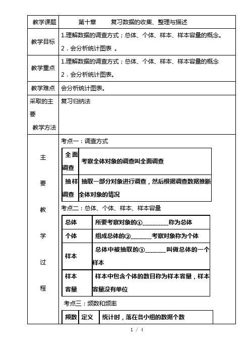 最新人教版七年级数学下册第十章《数据的收集整理与描述》复习教案