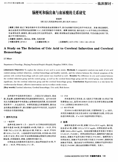 脑梗死和脑出血与血尿酸的关系研究