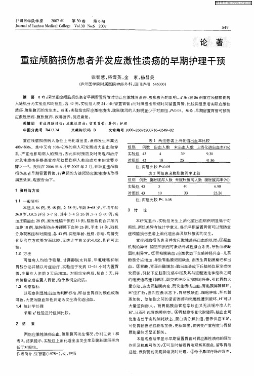 重症颅脑损伤患者并发应激性溃疡的早期护理干预