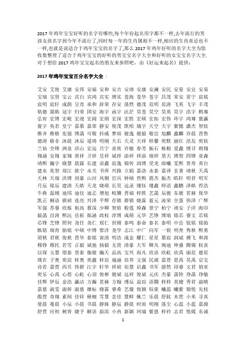 2017年鸡宝宝百分名字大全