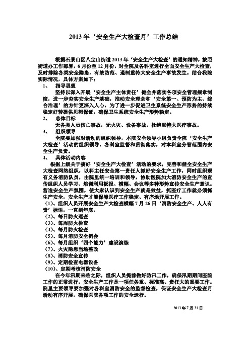 2013年“安全生产月大检查”活动总结