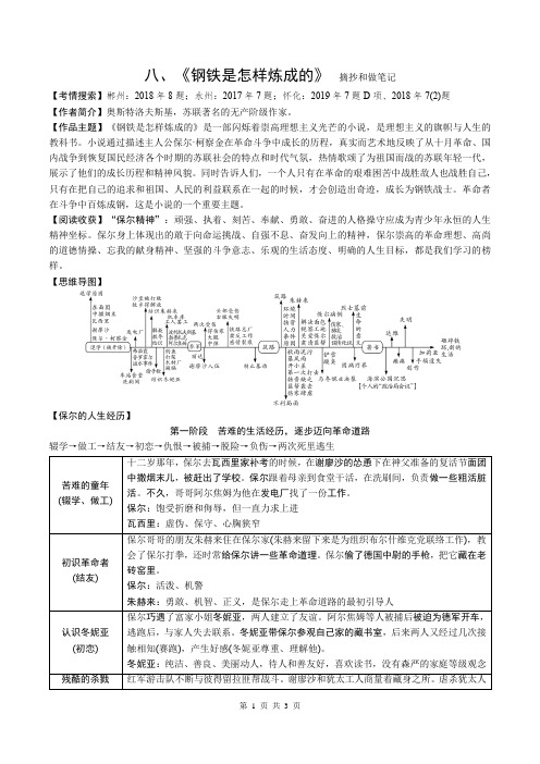 2020年湖南省中考语文名著阅读：《钢铁是怎样炼成的》