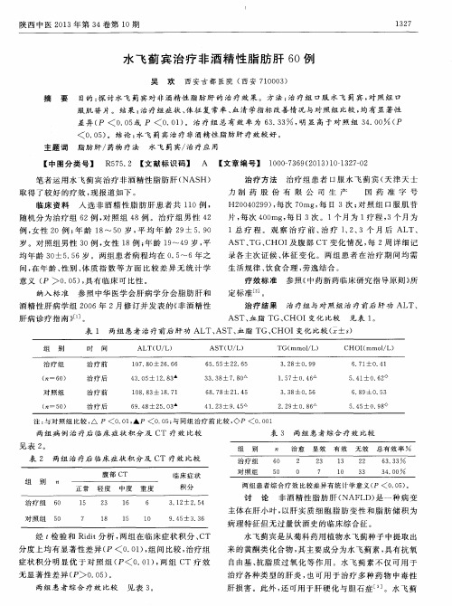 水飞蓟宾治疗非酒精性脂肪肝60例