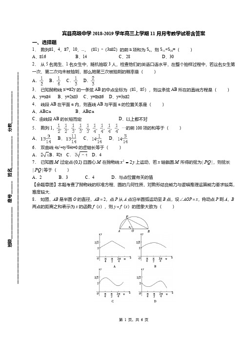 宾县高级中学2018-2019学年高三上学期11月月考数学试卷含答案