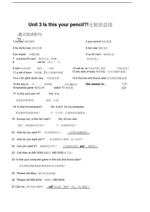 Unit_3_Is_this_your_pencil单元知识总结